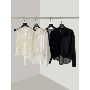 THEIRS设计感小众扭结衬衣珠光天丝睫毛蕾丝莱赛尔纤维两件套衬衫