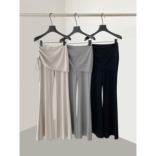 THEIRS 侧抽绳假两件屁帘拼接休闲裤女设计感直筒针织喇叭裤长裤