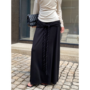 THEIRS 复古麻花编织带绑带半身裙女春夏辣妹收腰中长款纯色裙子