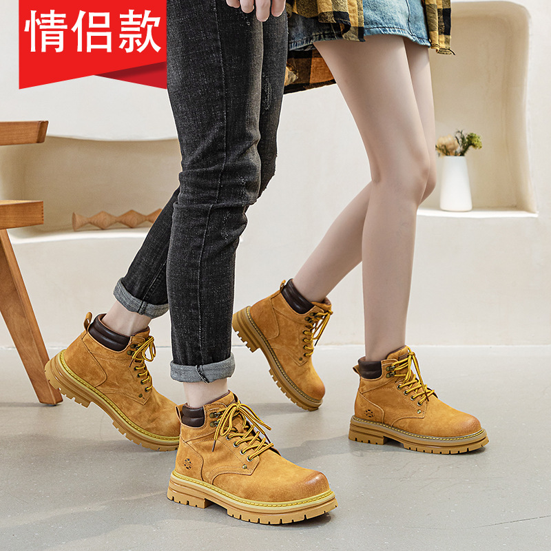 3008-2欧洲站复古机车马丁靴女内厚底短靴情侣款大黄靴工装靴
