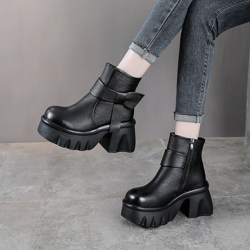 超高跟马丁靴女真皮秋冬新款厚底切尔西小个子短靴潮春秋单靴