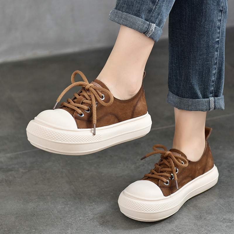 娃娃头真皮软底女平底鞋