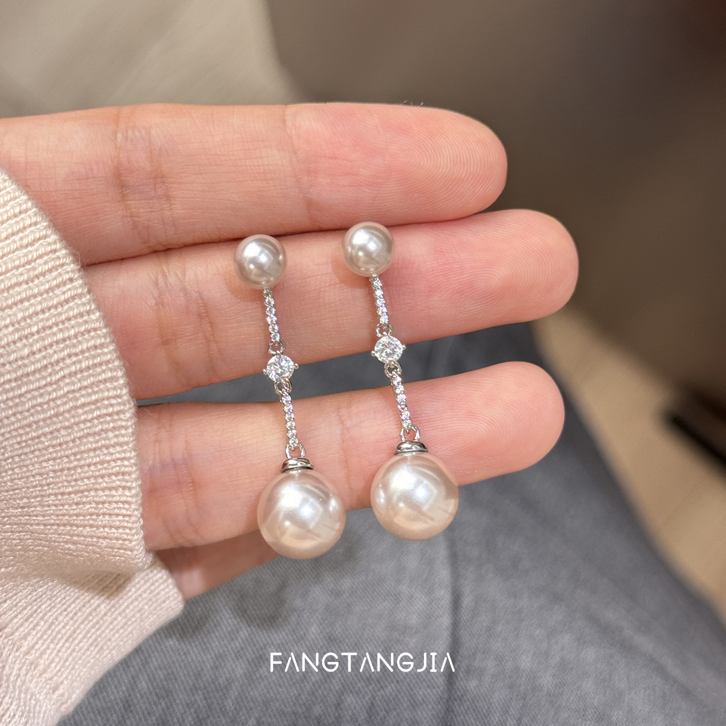 方糖家曼塔玫瑰珍珠长款耳环