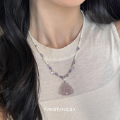 方糖家 原创显白紫罗兰天然高冰玉髓佛公珍珠纯银水晶项链礼物女