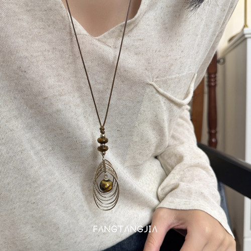 方糖家美拉德雀羽虎眼石毛衣链