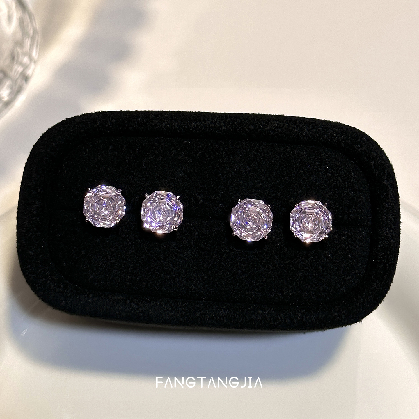 方糖家薰衣草紫爆闪玫瑰切耳钉