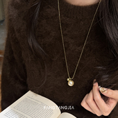 方糖家 秋冬高档香槟色大颗珍珠抽拉毛衣链高级感气质简约长项链