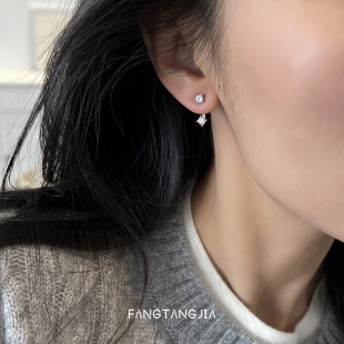 方糖家 耳钉通勤气质小巧耳环女秋冬百搭 精致简约四爪锆石后挂式