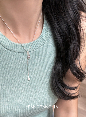 方糖家银色拉丝水滴抽拉闪珠项链