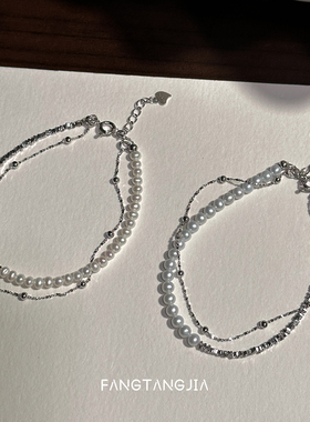 方糖家天然珍珠碎银子纯银手链