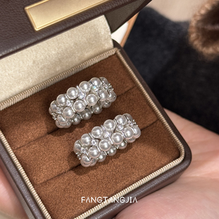 方糖家 复古轻奢小众指环 施家重工编织珍珠弹力戒指手工串珠法式