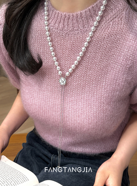 方糖家澳白珍珠山茶花抽拉项链