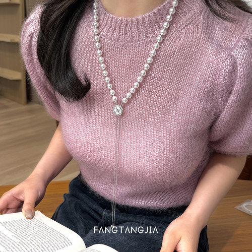 方糖家澳白珍珠山茶花抽拉项链