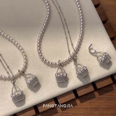 方糖家纯银财篮子珍珠项链