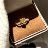 方糖家 招财天然黄水晶爱心纯银开口戒指轻奢高级感小众指环女款