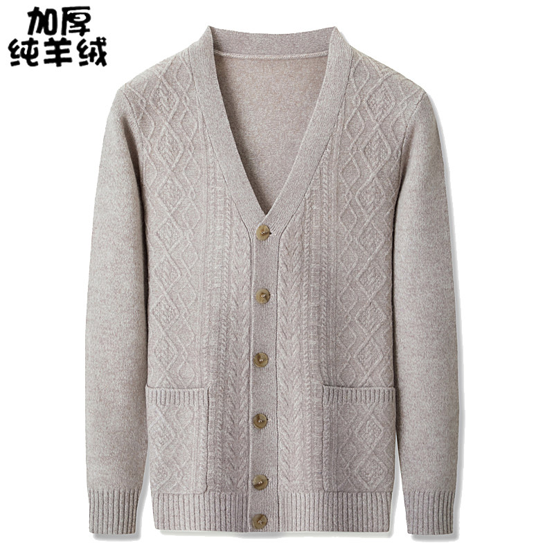 오르도스에서 만든 두꺼운 캐시미어 스웨터 남성용 100 퓨어 캐시미어 가디건 중년 아빠 루즈한 니트 재킷 스웨터