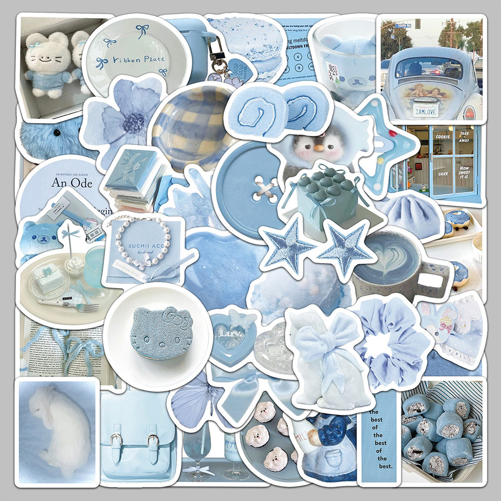 100张淡蓝色小物件贴纸高颜值ins精致diy创意手账手机装饰素材贴