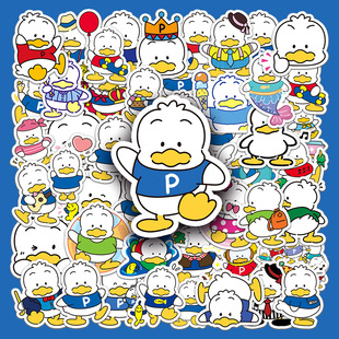 50张贝克鸭贴纸卡通可爱鸭鸭图案装饰手账手机壳桌面笔记本贴画