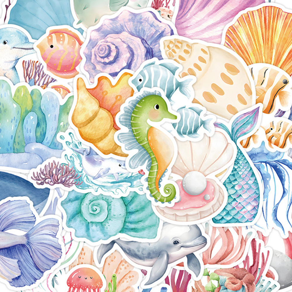 100张卡通彩绘海洋生物贴纸ins风小清新高颜值儿童贴画diy手账本