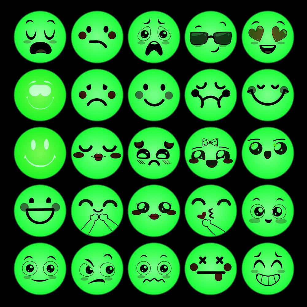 30张圆脸表情夜光贴纸炫酷夜光效果可爱emoji表情包装饰桌面贴画