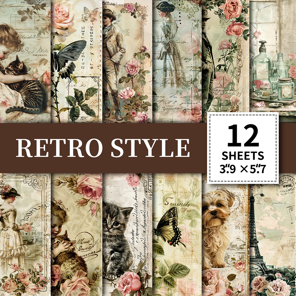 24张英伦风素材包复古创意小众精美长方形素材纸diy手账无粘性