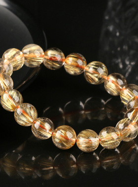 天然金发晶手串 高货发晶顺发招财之石圆珠素圈百搭单圈