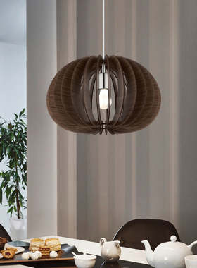 北欧吊灯餐厅侘寂风网红日式原木复古创意卧室民宿木艺南瓜灯具