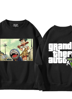 恶搞哆啦A梦联名GTA5游戏侠盗列车5周边圆领卫衣男女宽松外套衣服