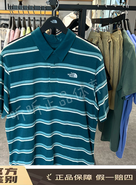 北面/THE NORTH FACE 撞色条纹满印短袖Polo衫 蓝色NF0A7WD9-EFS