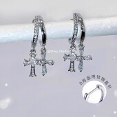超闪锆石双层十字架耳环女医用钛钢直针耳扣满钻设计感耳圈耳骨环