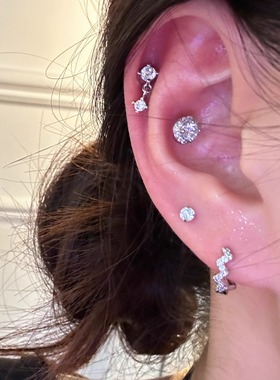 爆闪满钻锆石百搭高级感精致耳钉女养耳洞医用钛钢耳骨钉耳蜗钉女