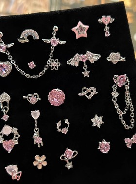 梦幻天使粉色爱心耳钉女新款养耳洞免摘耳骨钉小众设计高级感耳饰