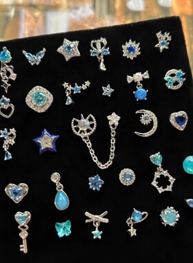 蓝色控！爆闪耳骨钉医用钛钢蝴蝶耳钉女养耳洞耳蜗钉高级感耳饰潮