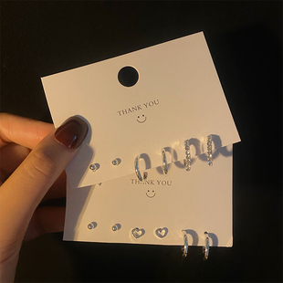 S925銀針幾何C形圈圈耳釘套裝 女簡(jiǎn)約小巧百搭耳環(huán)高級(jí)感氣質(zhì)耳飾