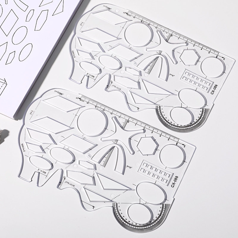 中小学生绘图学习几何尺 画图模板尺大象软尺子 透明多功能函数尺