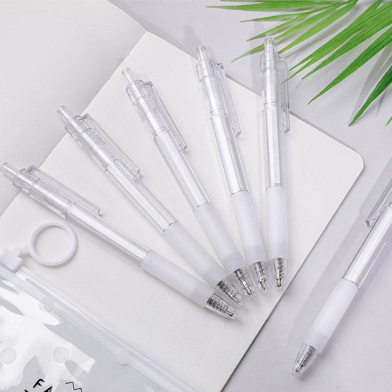 透明按动中性笔 学生考试按压式水笔办公文具0.5mm书写黑色签字笔