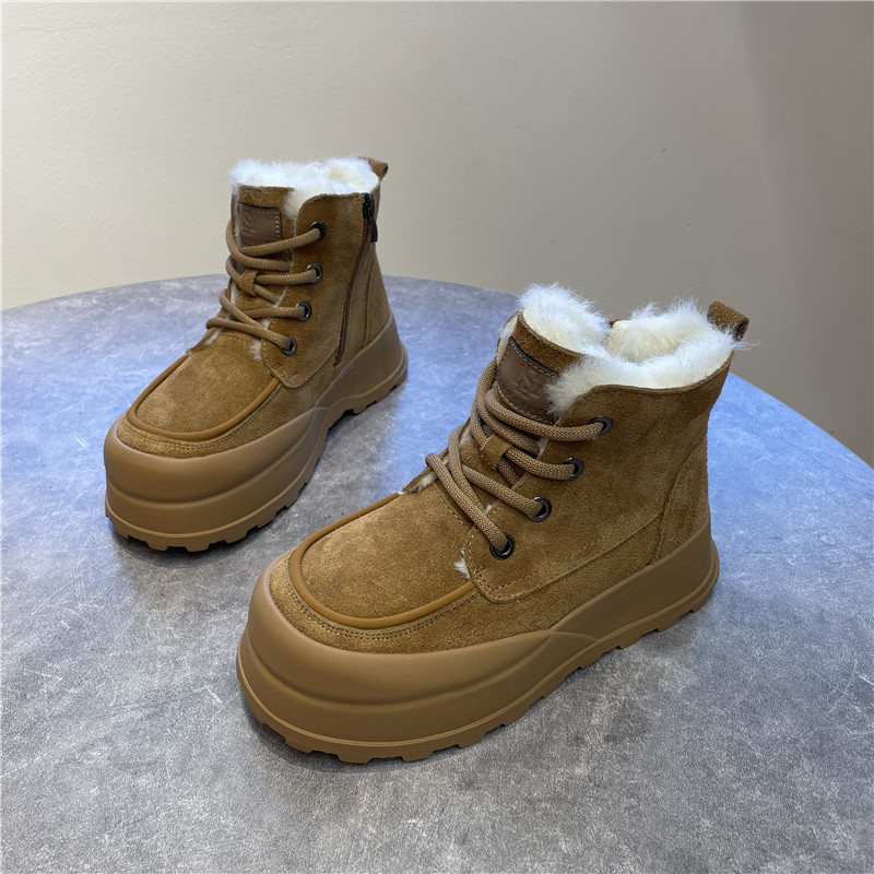 2024冬季真皮羊毛拉链厚底雪地靴女中筒靴保暖棉靴防滑东北棉鞋潮