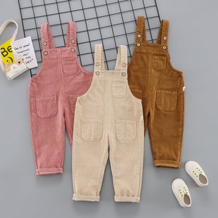 男童灯芯绒背带裤女宝宝0-1-2-3岁婴幼儿 洋气修身长裤微弹裤子潮