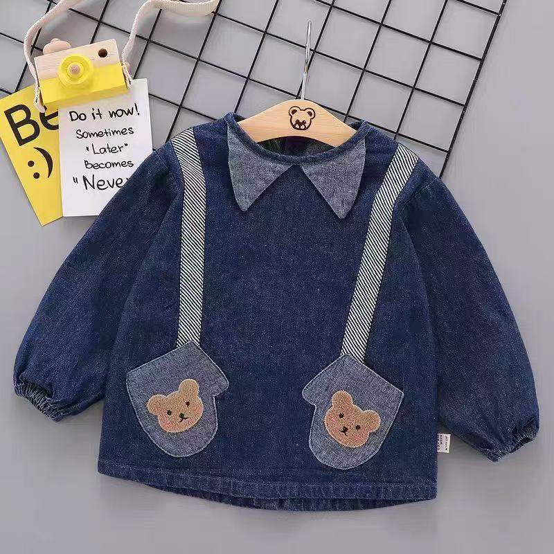 男宝宝罩衣防水反穿衣牛仔婴幼儿卡通1-2-3岁女童4装新款饭衣围兜