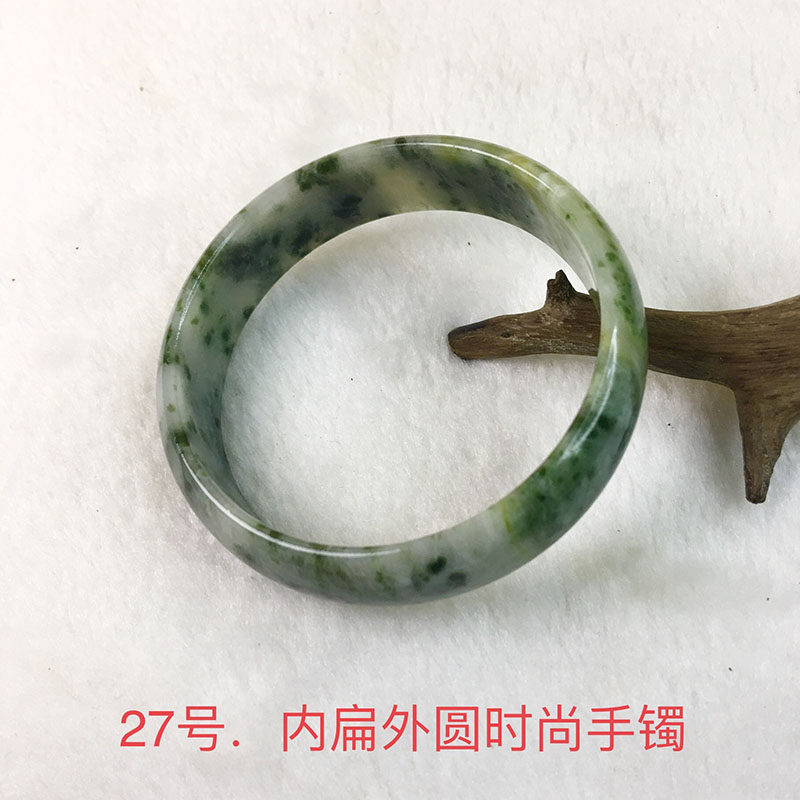 独山玉手镯南阳独山玉扁条手镯独玉绿白底飘花手镯独山玉扁条手镯