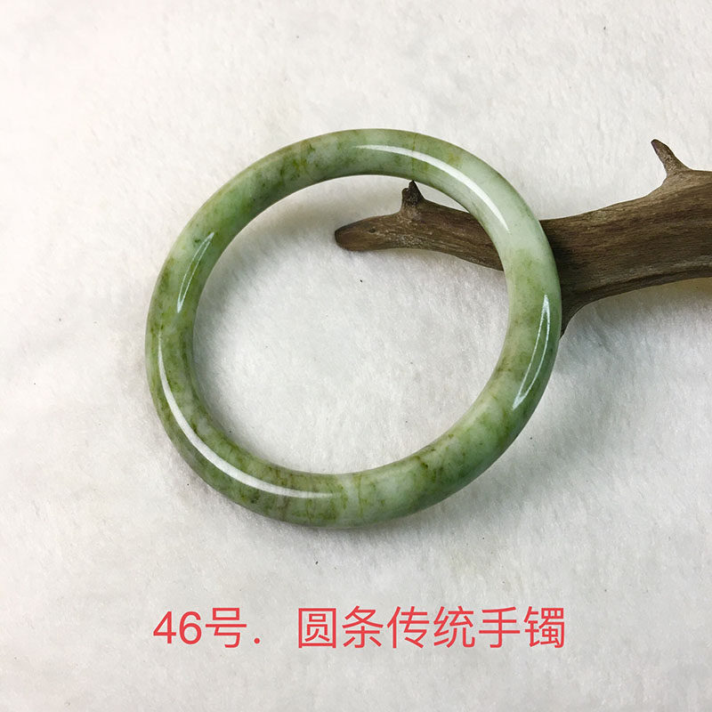 独山玉手镯南阳独山玉圆条手镯独玉绿白底飘花手镯独山玉圆条手镯