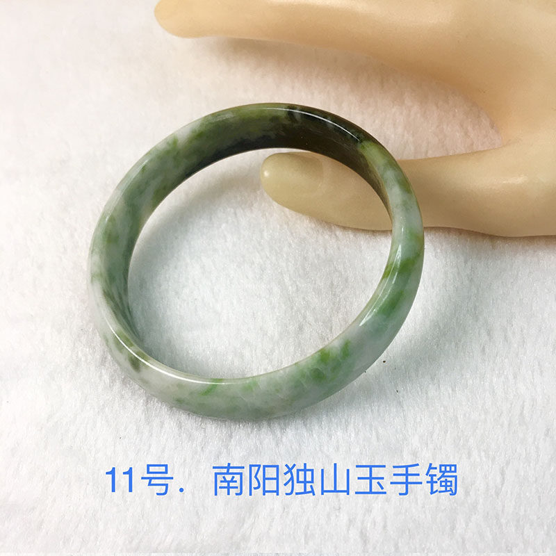 独山玉手镯南阳独山玉扁条手镯独玉绿白底飘花手镯独山玉扁条手镯