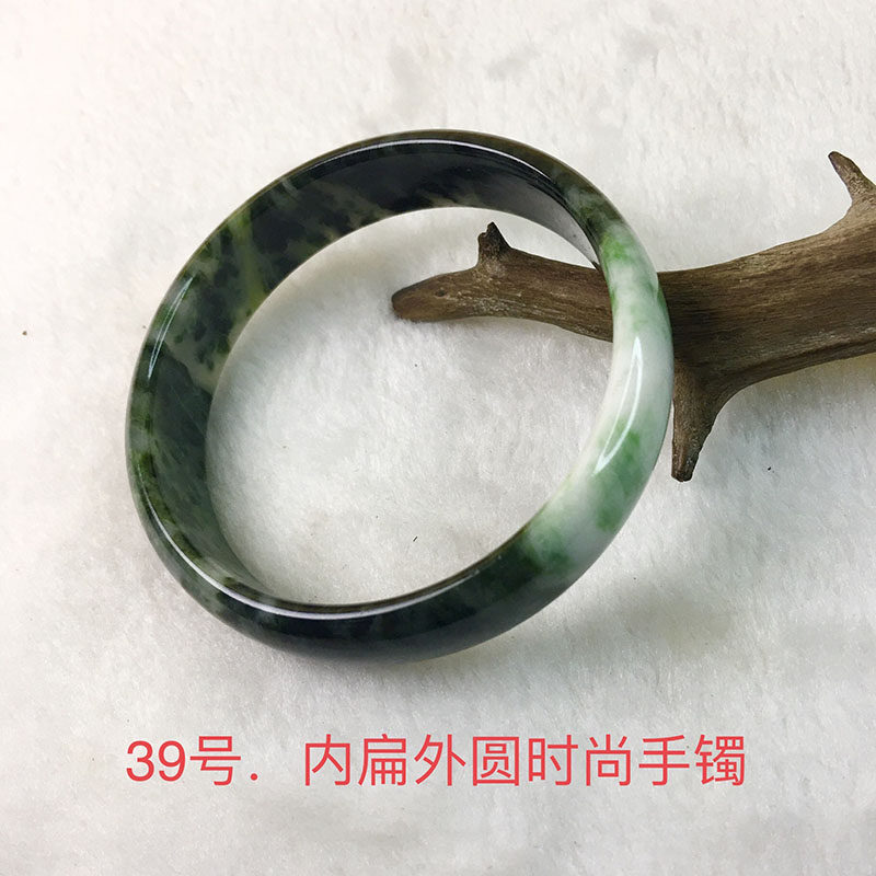 独山玉手镯南阳独山玉扁条手镯独玉绿白底飘花手镯独山玉扁条手镯