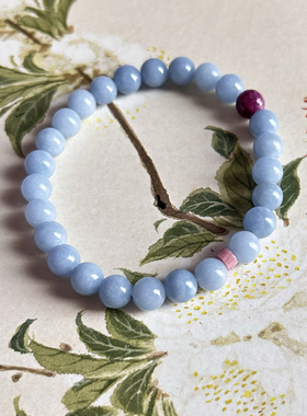 原创天然蓝天使奶蓝色钻切无优化红宝石温柔甜美女生手串