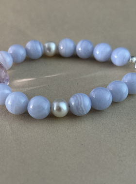 福利漏价 天然蓝纹玛瑙淡水珍珠简约韩版女手链手串8mm磁吸式