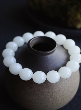 俄罗斯白玉手串精品和田玉珠串羊脂级白玉手链天然玉石高端细俄料