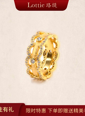 Lottie珞缇蕾丝花边意大利复古宫廷风拉丝镶钻镀金戒指女礼物