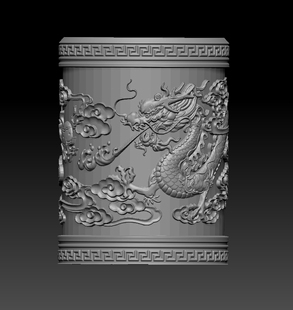 龙柱圆雕图三维立体图文件雕刻机精雕图柱头雕塑模型文件stl