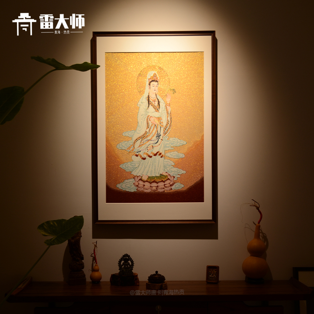 刺绣观音菩萨唐卡茶室玄关装饰画客厅背景墙挂画沙发餐厅入户挂画图片