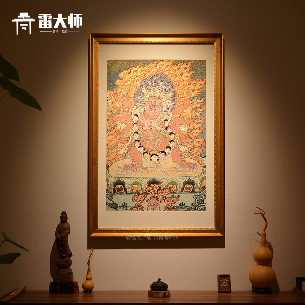 刺绣马头金刚唐卡茶室玄关装饰画客厅背景墙挂画沙发餐厅入户图片